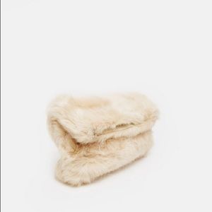 Faux Fur Roll Top Clutch with Removable Pom-Pom